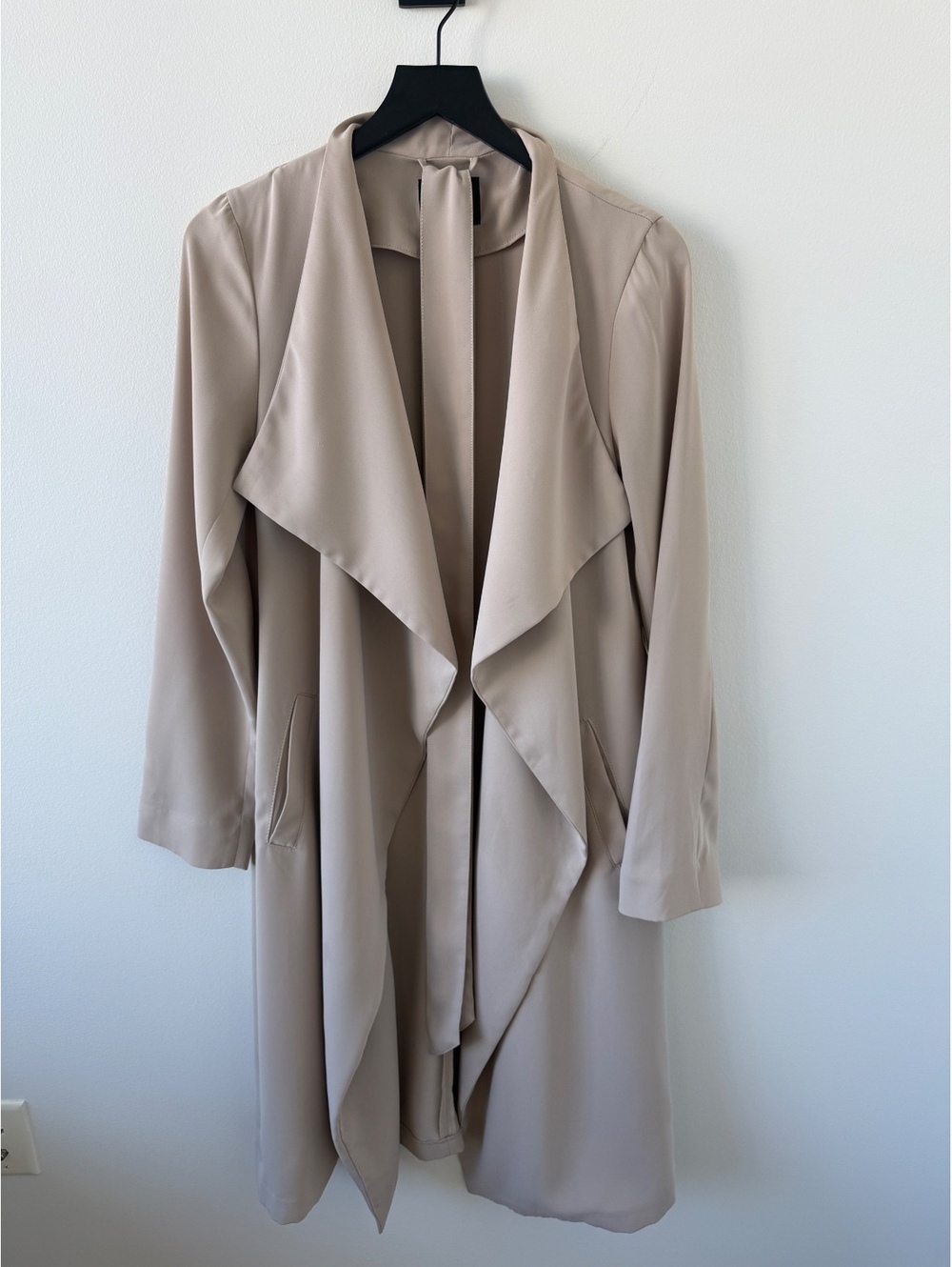 Express Women's Tan Beige Trench Open Front Belted Drape Coat, Size Small